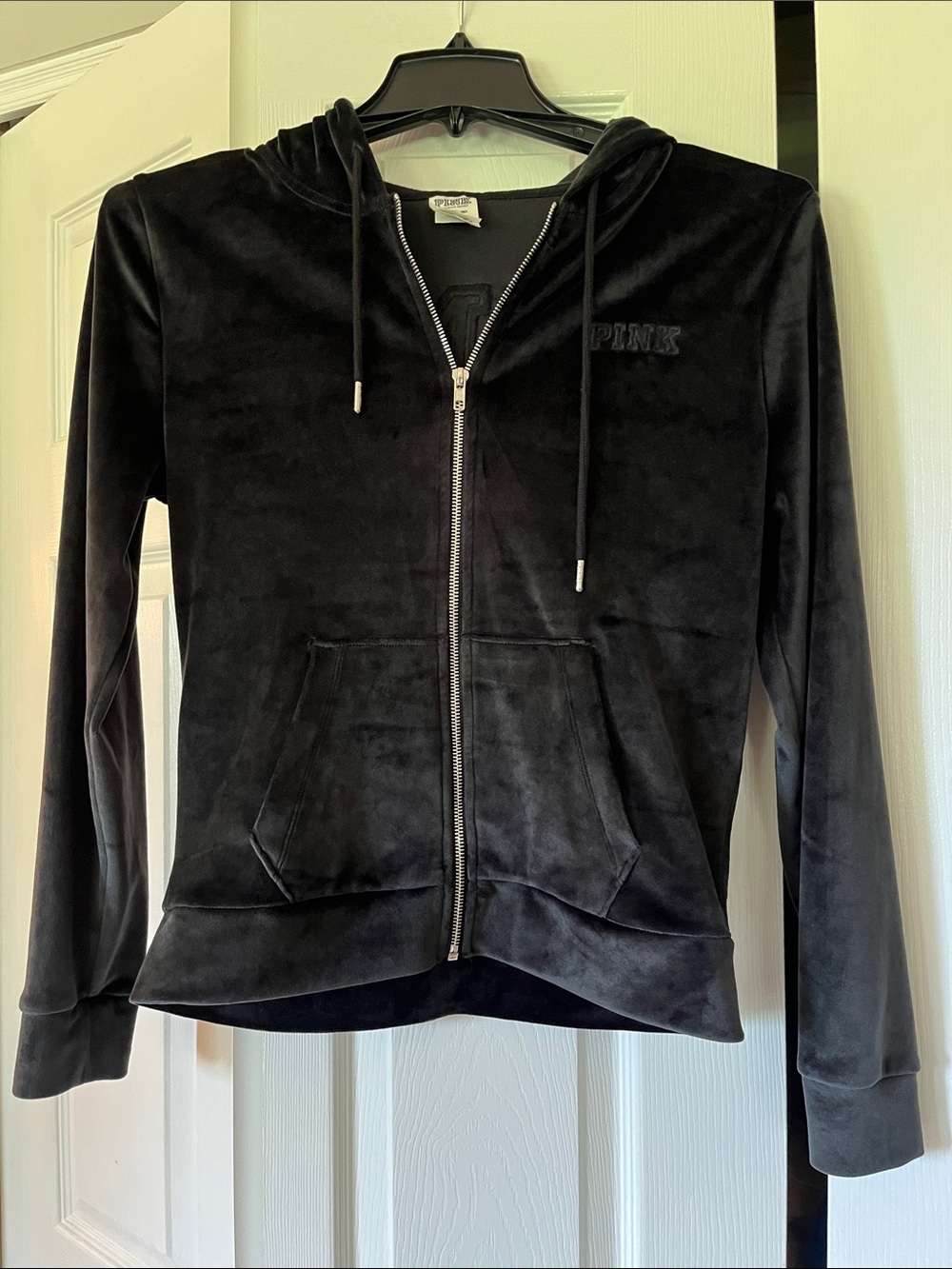 PINK Victoria's Secret Black Velour Zip Hoodie